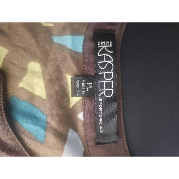 Kasper V-Neck Blouse Printed Pattern 3/4 Sleeves Tunic Petite Large - Picture 4 of 6